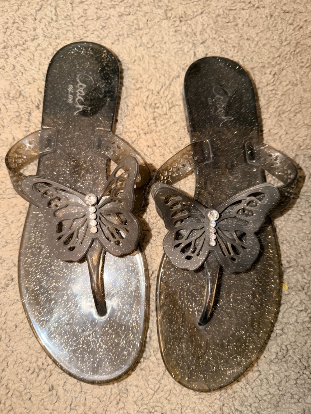 Coach Black Glitter Butterfly Jelly Sandals